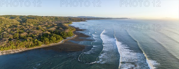 Aerial view, sandy beach and coast with waves, Playa Santa Teresa, Costa Rica, Central America