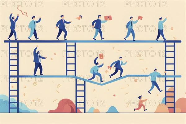 Vector illustration of a person going upstairs as symbol for self growth and personal development, AI generated