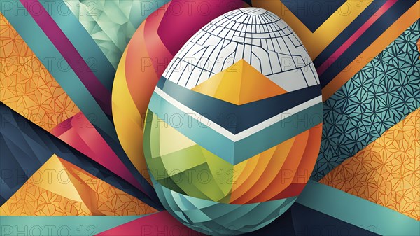 Abstract Easter egg design with geometric patterns, bold colors, and a mix of textures, creating a modern and dynamic look, AI generated
