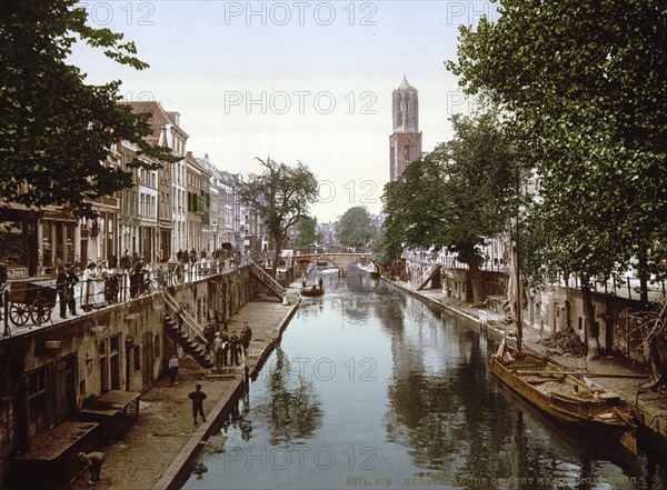 The Oude Gracht Hamburg Bridge, Utrecht, Holland, c. 1895, Historic, digitally restored reproduction from a 19th century original, Record date not stated