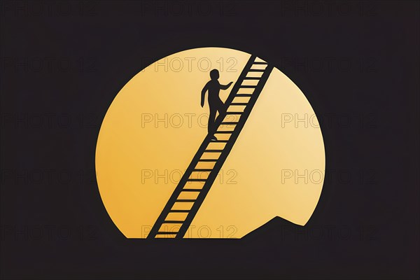 Vector illustration of a person going upstairs as symbol for self growth and personal development, AI generated