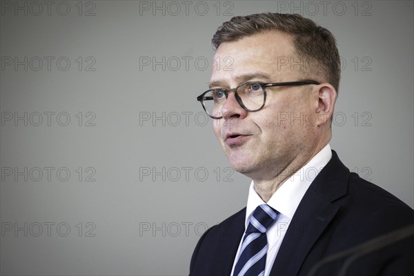 Petteri Orpo, Prime Minister of the Republic of Finland, photographed at a press conference after the joint talks with Olaf Scholz, Federal Chancellor, (not pictured here) at the Federal Chancellery. Berlin, 14.07.2023., Berlin, Germany, Europe