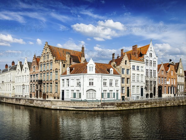 Benelux EuropeTravel concept, Bruges canal and old historic houses of medieval architecture. Brugge, Belgium, Europe