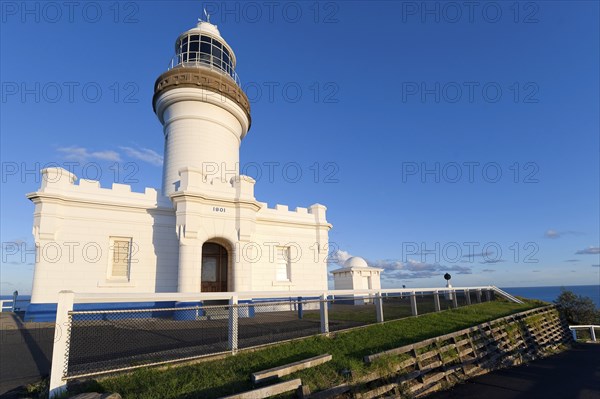 Lighthouse, architecture, design, building, blue sky, seafaring on the coast of Byron bay, Queensland, Australia, Oceania
