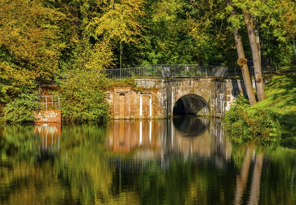 Autumn season, castle park and outbuildings, Ahrensburg, Schleswig-Holstein, Germany, Europe