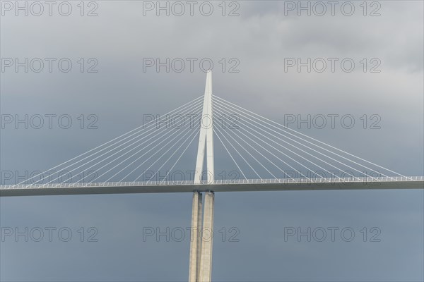 Millau viaduct, cable-stayed bridge over Tarn valley. The highest road bridge in the world. A75 motorway. Aveyron, France, Europe