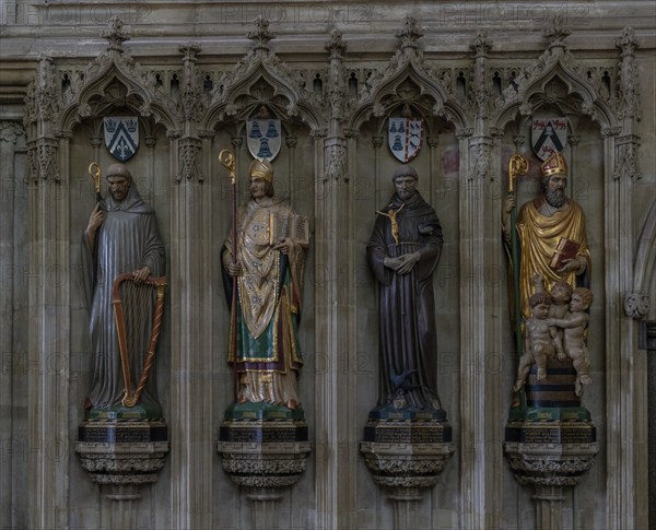 Salisbury, United Kingdom, 8 September, 2022: statues of archbishops in the side nave of the Salisbury Cathedral, Europe