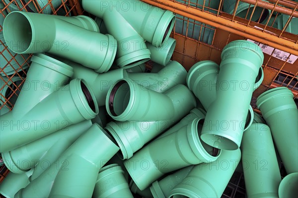 Green plastic pipes, Allgäu, Bavaria, Germany, Europe