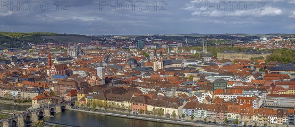 Panoramic view of historical center of Wurzburg from Marienberg Fortress, Germany, Europe