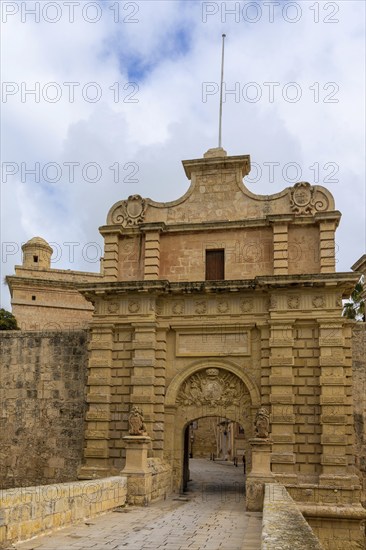 Mdina, Malta, 22 December, 2023: view of the historic Mdina Gate to enter the Old Town on Malta Island, Europe