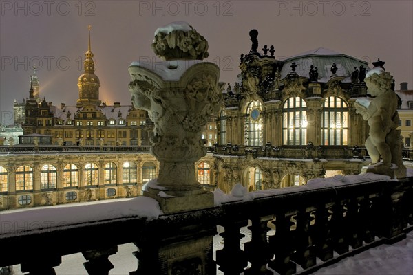Zwinger in winter, Winter, the Dresden Zwinger, is one of the most important Baroque buildings from the reign of Augustus the Strong