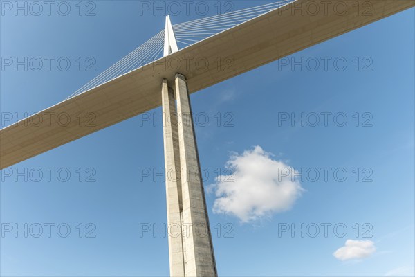 Millau viaduct, cable-stayed bridge over Tarn valley. The highest road bridge in the world. A75 motorway. Aveyron, France, Europe