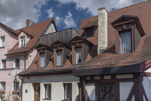 Historic roof oriel, Mühlgasse 1, Nuremberg, Middle Franconia, Bavaria, Germany, Europe