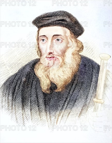 John Wycliffe also Wycliff Wyclif Wicliffe Wiclif, ca 1330-1384, English theologian, philosopher and church reformer, Illustration from Old England's Worthies, published around 1880, Historical, digitally restored reproduction from a 19th century original, Record date not stated