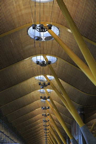 Modern architecture ceiling interior of terminal 4 building, Adolfo Suárez Madrid–Barajas airport, Madrid, Spain, Europe