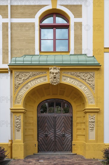 Right entrance portal of the Luitpold primary school, built in 1901 in Art Nouveau style, Memmelsdorfer Str. 7A, Bamberg, Upper Franconia, Bavaria, Germany, Europe