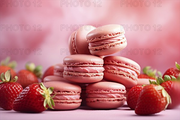 Strawberry French Macaron sweets. KI generiert, generiert, AI generated