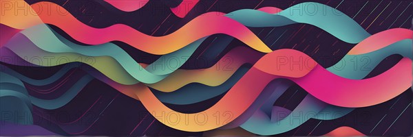 Minimalist illustration featuring abstract shapes in neon colors to convey fun and ease, AI generated