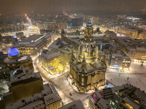Dresden Old Town at night in winter, Dresden, Saxony, Germany, Europe