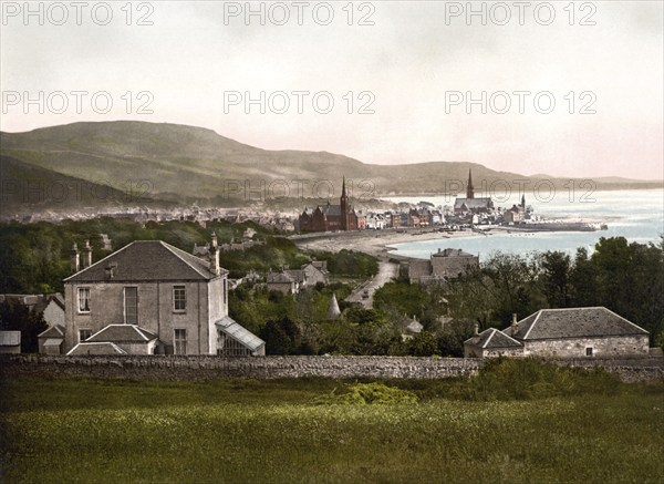 View from Red Road, Largs, town on the Firth of Clyde in North Ayrshire, Scotland, Historic, c. 1900, digitally restored reproduction after an original from the 19th century View from Red Road, town on the Firth of Clyde in North Ayrshire, Scotland, Historic, c. 1900, digitally restored reproduction after an original from the 19th century