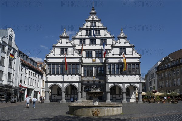 Town Hall on Rathausplatz, Weser Renaissance, Paderborn, Westphalia, North Rhine-Westphalia, Germany, Europe