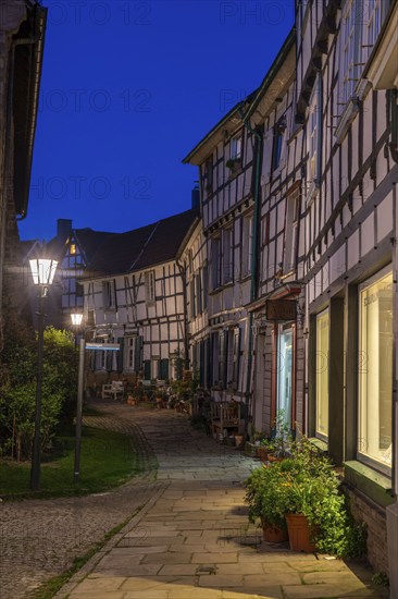 The old town centre of Hattingen, church square, at the church of St. George, half-timbered houses, North Rhine-Westphalia, Germany, Europe