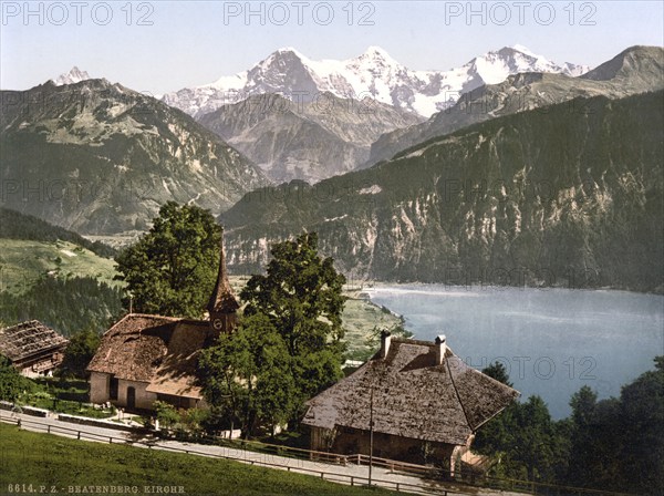 Beatenburg, Beatenberg, the church, Bernese Oberland, Switzerland, Historic, digitally restored reproduction from a 19th century original, Record date not stated, the church, Bernese Oberland, Switzerland, Historic, digitally restored reproduction from a 19th century original, Record date not stated, Europe
