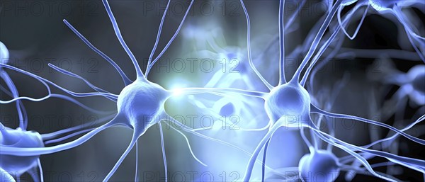 Visualization of neurons firing neurotransmitters in the synaptic gap, AI generated
