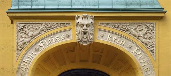 Detail of the left entrance portal of the Luitpold Primary School, built in 1901 in Art Nouveau style, Memmelsdorfer Str. 7A, Bamberg, Upper Franconia, Bavaria, Germany, Europe