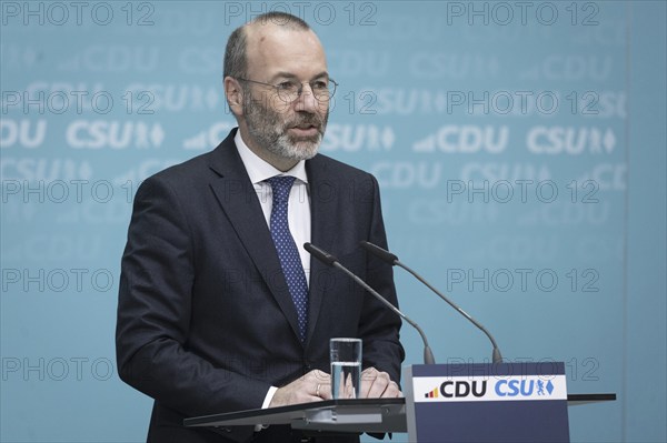 Manfred Weber, Chairman of the EPP Group, at a press conference after the joint meeting of the CDU/CSU Presidiums on the European election programme in Berlin, 11 March 2024