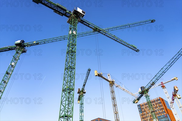 Construction sites in the east of Hafencity Hamburg, office building, new district on the Elbe, on the site of the former free harbour, residential units for 14, 000 people, 3, 000 hotel beds, 45, 000 jobs, Hamburg, Germany, to be built here by the 2030s, Europe