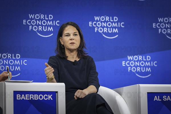 Annalena Bärbock (Alliance 90/The Greens), Federal Foreign Minister, photographed during a panel discussion on Securing an Insecure World at the World Economic Forum in Davos, 16 January 2024. Photographed on behalf of the Federal Foreign Office