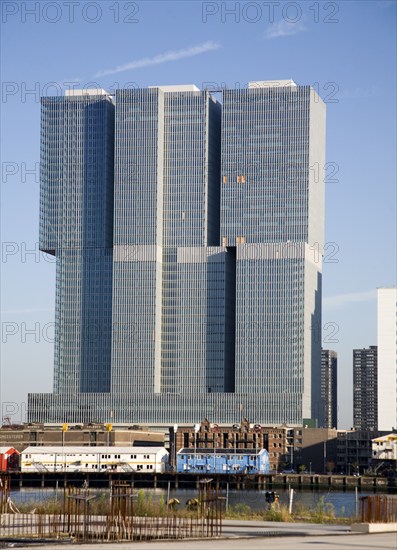 De Rotterdam building designed by architect Rem Koolhaas as a vertical city nears completion in August 2013 at Wilhelminapier, Rotterdam, Netherlands
