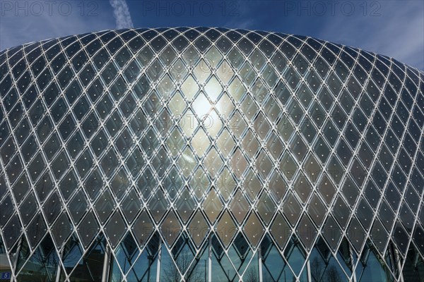Novartis Pavilion, architecture firm AMDL CIRCLE and architect Michele De Lucchi, Novartis Campus, timber construction, façade with photovoltaics, Basel, Canton of Basel-Stadt, Switzerland, Europe