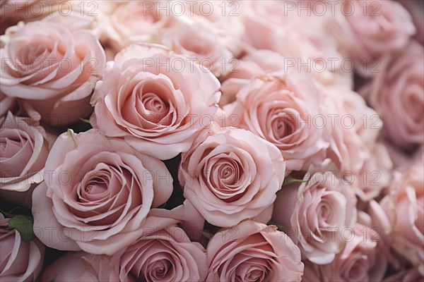 Close up of bouquets of light pink rose flowers. KI generiert, generiert AI generated