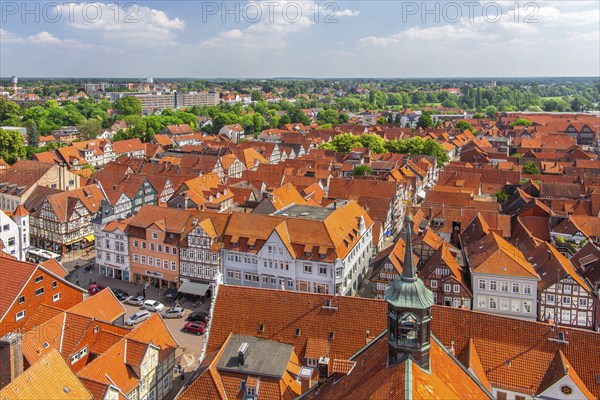 View of the old town centre with typical half-timbered houses, Celle, Lüneburg Heath, Lower Saxony, Germany, Europe