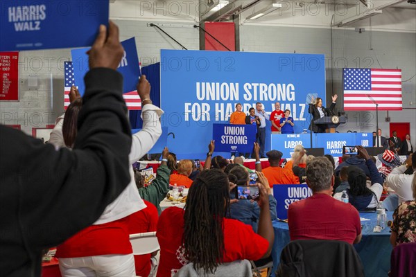 Detroit, Michigan, USA, 2 September 2024, Presidential candidate Kamala Harris campaigns at a Labor Day rally, North America