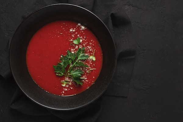 Tomato soup, with herbs and spices, homemade, no people