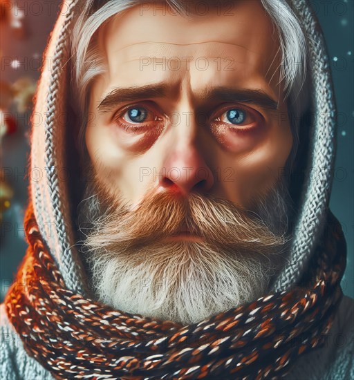 A sick man with a cold, runny nose and fever, symbol image illness, health, healthcare, AI generated, AI generated