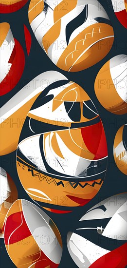 Illustration of an abstract Easter egg design with geometric patterns, bold colors, and a mix of textures, creating a modern and dynamic look, AI generated