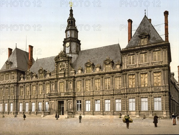 The Town Hall, Hotel de Ville, in Reims, France, ca 1890, Historical, digitally restored reproduction from a 19th century original, Record date not stated, Europe