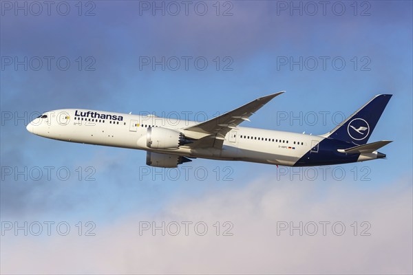 A Lufthansa Boeing 787-9 Dreamliner aircraft with the registration D-ABPC at the airport in Munich, Germany, Europe