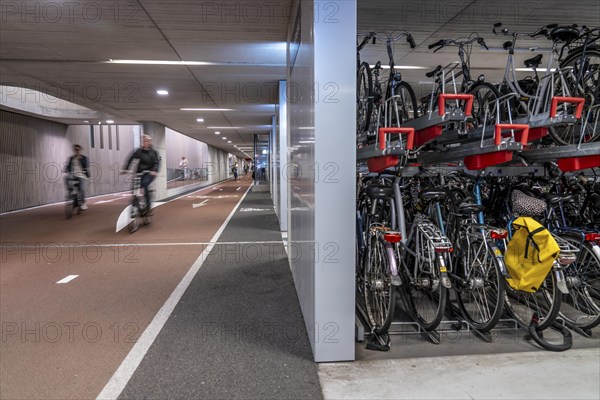 Bicycle car park at Utrecht Centraal railway station, Stationsplein, 3 underground levels, over 13, 000 parking spaces, considered the largest bicycle car park in the world, Utrecht, Netherlands