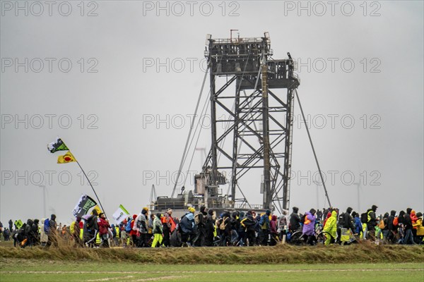 Demonstration against the demolition of the lignite village of Lützerath, from the village of Keyenberg the demonstrators marched to the edge of the Garzweiler open-cast mine and on to the rest of the village of Lützerah, Erkelenz, North Rhine-Westphalia, Germany, Europe
