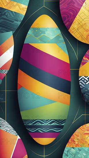 Abstract Easter egg design with geometric patterns, bold colors, and a mix of textures, creating a modern and dynamic look, AI generated