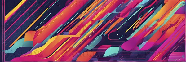 Minimalist illustration featuring abstract shapes in neon colors to convey fun and ease, AI generated