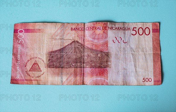 500 Nicaraguan cordobas bill on isolated background. Banknote of 500 Nicaraguan cordobas isolated