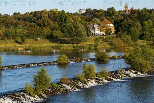 The Ruhr weir, barrage of the Ruhr near Hattingen, on the Ruhr Valley cycle path, North Rhine-Westphalia, Germany, Europe