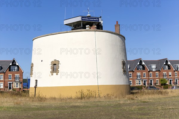 Napoloenic War perison Martello Tower P National Coastwatch lookout, Martello Park, Felixstowe, Suffolk, England, UK