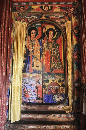 Ahamra region, Azoa Maryam round church on the Zeghie peninsula in Lake Tana, Lake Tsana or Lake Dembea, mural painting, Ethiopia, Africa